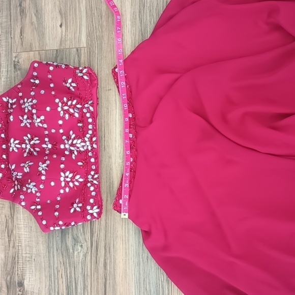 Two piece formal prom bejeweled rhinestone red dress - Picture 12 of 13